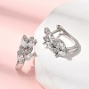 Leaf Brass Micro Pave Clear Cubic Zirconia Hoop Earrings EJEW-H180-29P-2
