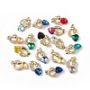 Real 18K Gold Plated Rack Plating Brass Micro Pave Clear Cubic Zirconia Pendants KK-C015-12G-1