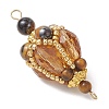 Bohemian Natural Tiger Eye Round with Glass Beaded Teardrop Links Connector Charms PALLOY-MZ01227-01-3