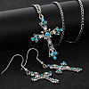 Cross Alloy Indicolite Rhinestone Pendant Necklaces & Dangle Earrings Sets FS-WGB8FD1-01-1