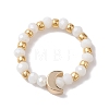 Glass Stretch Rings with Golden Plated Star & Moon Brass Beads RJEW-JR00660-02-3