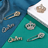6Pcs 6 Style Crystal Rhinestone Crown Safty Pin Brooch JEWB-CA0001-28-4