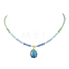 2Pcs 2 Styles Blue K9 Glass Teardrop Heart Pendant Electroplated Glass Faceted Rondelle Beaded Necklaces NJEW-JN05751-4