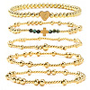 5Pcs Brass & Natural African Turquoise(Jasper) Beads Stretch Bracelets for Women BK1359-6-1