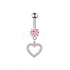 1Pc 304 Stainless Steel Rose Rhinestone Curved Barvell Dangle Belly Rings WGF9938-03-4