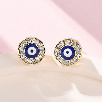 Blue Evil Eye Brass Stud Earrings ZIRC-Z017-01G-1