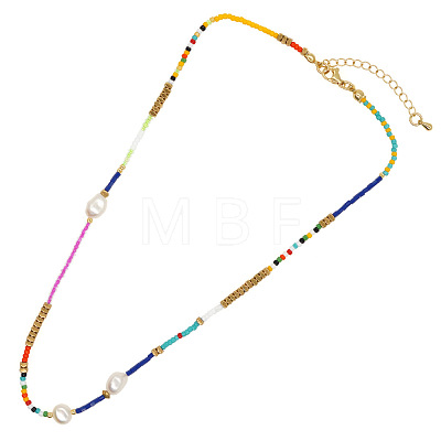 Bohemian Glass Seed Beads & Imitation Pearl Beaded Necklaces for Women JZ7390-1-1