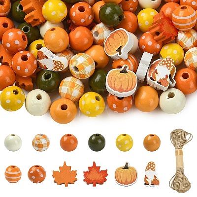 100Pcs 12 Styles Spray Painted Natural Wood Beads WOOD-YW0001-81-1