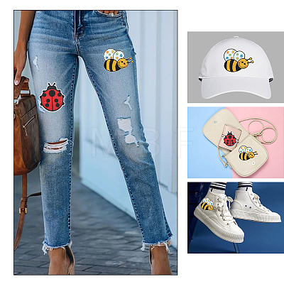 10Pcs 2 Style Ladybug & Bees Iron on Cloth Patches PATC-CA0001-11-1