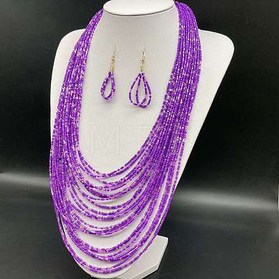 Ethnic Style Acrylic Seed Beaded Multilayer Necklaces & Teardrop Dangle Earrings Sets WGF31E6-02-1