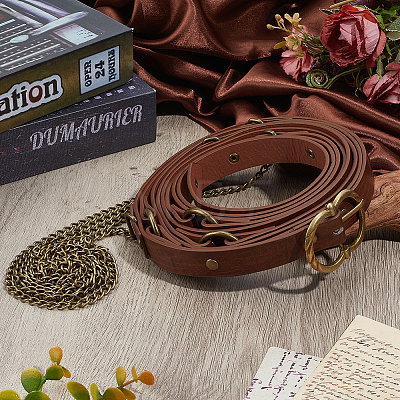 Medieval PU Leather Waist Belts with Alloy Chains Tassel AJEW-WH0709-227A-1