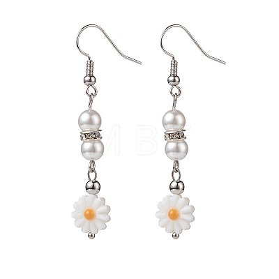 Plastic Pearl Daisy Pendant Dangle Earrings & Stretch Bracelet & Pendant Necklace SJEW-JS01256-1