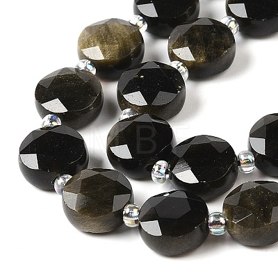 Natural Golden Sheen Obsidian Bead Strands G-C116-A07-01-1