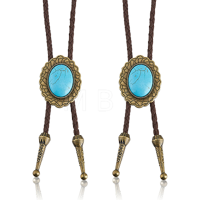 2Pcs Alloy with Synthetic Gemstone Oval Bolo Tie Necklaces NJEW-DC0001-29-1