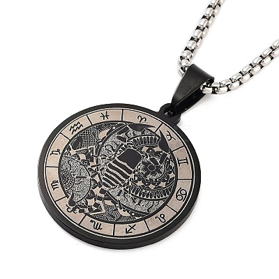 Retro Mandala 201 Stainless Steel Box Chain Constellation Pendant Necklaces for Women Men NJEW-M223-01J-1