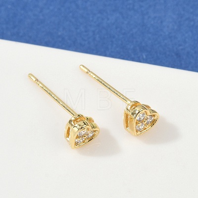 Clear Cubic Zirconia Heart Stud Earrings EJEW-K093-24G-1