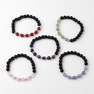 Natural Lava Rock Beaded Stretch Bracelets BJEW-JB02293-1