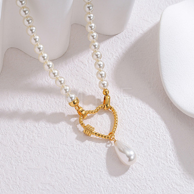 Faux Pearl Teardrop & 304 Stainle Steel Pendant Beaded Necklaces for Women WGF56ED-05-1