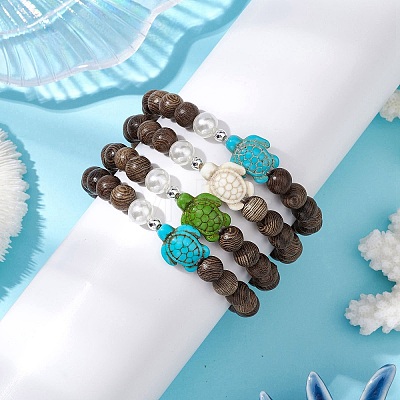 Synthetic Howlite & Turquoise Beaded Stretch Bracelets BJEW-JB111343-1