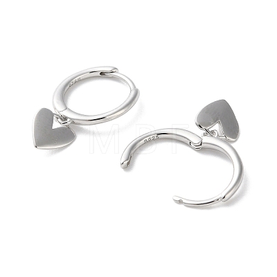 925 Sterling Silver Heart Hoop Earrings EJEW-P296-16P-1