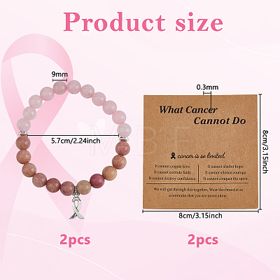 2Pcs Alloy Awareness Ribbon Charm Bracelets BJEW-DC0001-13-1