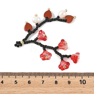 Glass Seed Beaded & Natural Red Jasper Big Pendants PALLOY-MZ01388-01-1