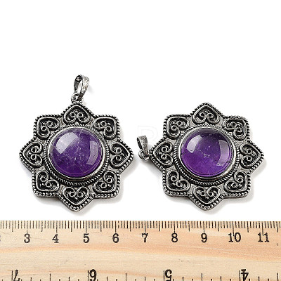 Natural Amethyst & Brass Pendants G-K338-09AS-03-1