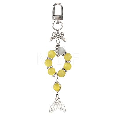 Glass & Cat Eye & Alloy Pendant Decorations HJEW-YW00485-03-1