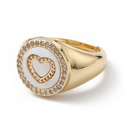 Clear Cubic Zirconia Heart Adjustable Ring with Enamel RJEW-C039-03-1