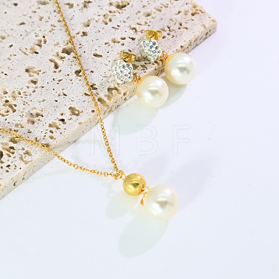 Round Plastic Imitation Pearl Earrings & Pendant Necklaces Sets for Women SY8055-1