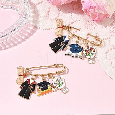 2Pcs Graduation & Tulip Charm Alloy Enamel Safety Pin Brooches JEWB-YW00003-1