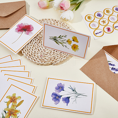 12Pcs Flower Paper Postcard with 12Pcs Rectangle Blank Kraft Paper Envelopes and 12Pcs Stickers Kits DIY-WR0005-62-1