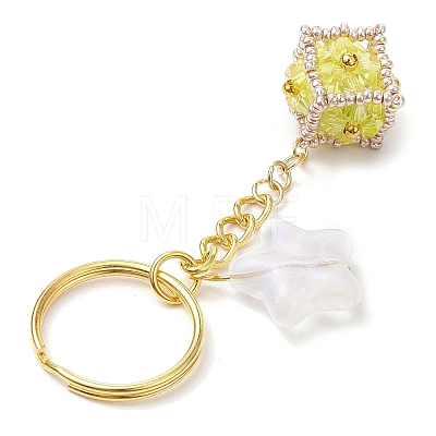 Glass Seed Bead Cube with Acrylic Star Keychain KEYC-MZ00027-1