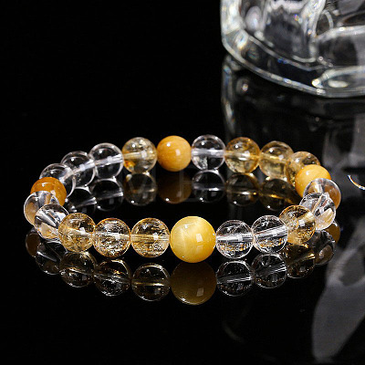 Natural Citrine Round Beads Stretch Bracelets WG049BD-09-1