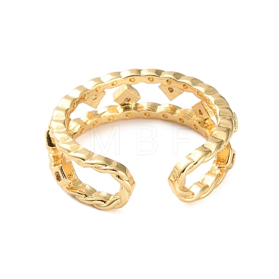 Rack Plating Brass Micro Pave Cubic Zirconia Open Cuff Rings for Women RJEW-U026-04G-04-1