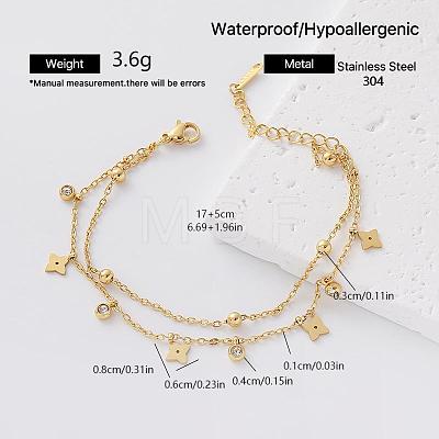 304 Stainless Steel Pave Clear Cubic Zirconia Charm 2-Strand Bracelets for Women VY6048-2-1