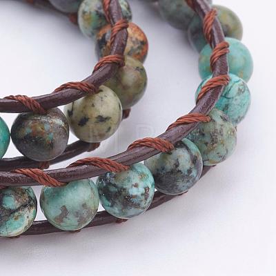 Two Loops Natural African Turquoise(Jasper) Wrap Bracelets BJEW-JB03285-02-1