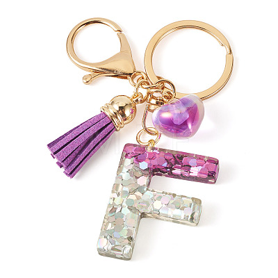 Alloy Resin Heart Keychains KEYC-TADJ0002-01G-F-1