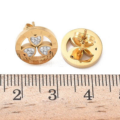 Ring with Clover 304 Stainless Steel Polymer Clay Rhinestones Stud Earrings EJEW-G453-04G-1
