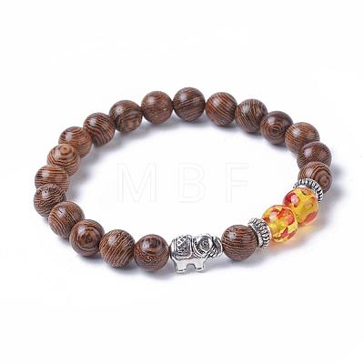 Dyed Wood Round Beads Stretch Bracelets BJEW-JB04839-1