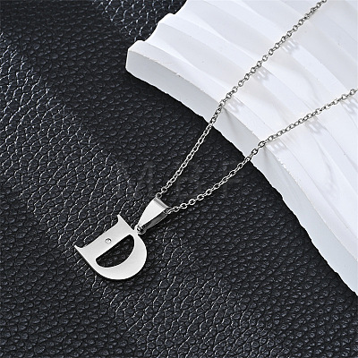 201 Stainless Steel Crystal Rhinestone Initial Pendant Necklaces FS-WG28760-04-1