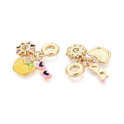Brass Micro Pave Colorful Cubic Zirconia and Enamel European Dangle Charms KK-T079-75G-1