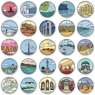 Travel Theme Round Dot PVC Scenery Sticker Rolls STIC-PW0011-04-1