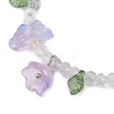 Dyed Natural Malaysia Jade & Glass Beaded Stretch Bracelet with Flower Charms BJEW-JB10176-01-1