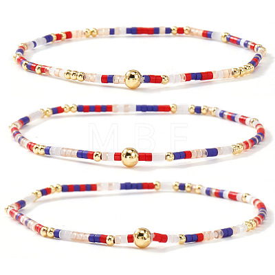 Boho Round Brass and Glass Seed Beaded Stretch Stackable Bracelet Sets BP2363-4-1