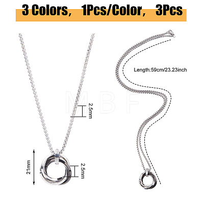 FIBLOOM 3Pcs 3 Colors Titanium Steel Pendant Necklaces Set NJEW-FI0001-57-1