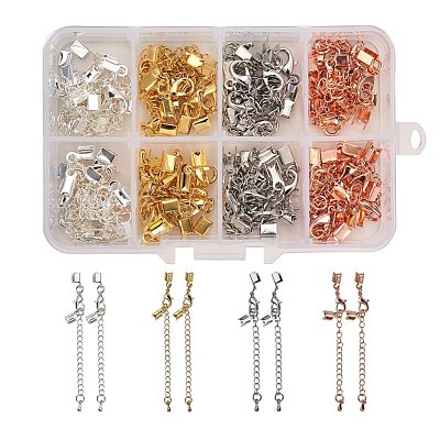   4 Mixing Colors Brass Chain Extender And Lobster Claw Clasps Drop End for Craft 1 Box KK-PH0017-02-1