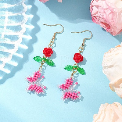 Glass Seed Beads Butterfly Dangle Earrings EJEW-MZ00347-04-1