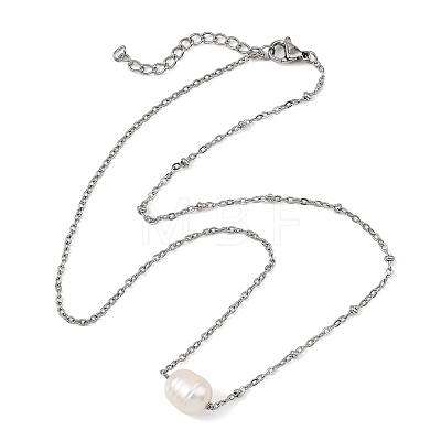 Natural Pearl Rice Pendant 304 Stainless Steel Satellite Chain Necklaces for Women NJEW-JN06149-02-1