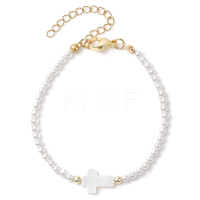 Cross Synthetic Hematite Shell Pearl Bracelets BJEW-JB10983-1